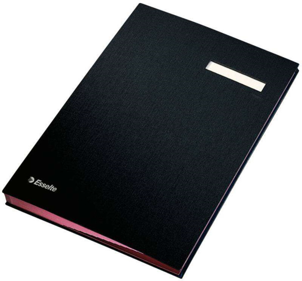 Esselte Portafirmas con 20 Separadores - Cubiertas Forradas de Plastico - Ventana Transparente en el Separador - Color Negro