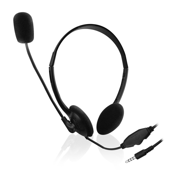 Ewent Auriculares de Chat con Microfono y Control de Volumen - Cable de 2m 1x Jack 3.5mm 4 Pines - Color Negro