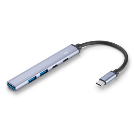 Ewent EW1149 Hub 5 Puertos - 1x USB-A 3.2 Gen1, 2x USB 2.0, 1x USB-C, 1x USB-C PD - Cable 15cm - Color Plata