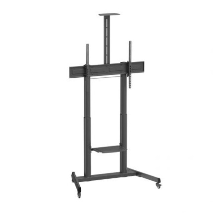Ewent EW1591 Soporte de Suelo para Pantallas Interactivas/TV de 60 a 100" - Bandeja Multiusos - Peso Max. 120kg - Altura e Inclinacion Ajustables - Elevacion con Manivela - Ruedas - Color Negro