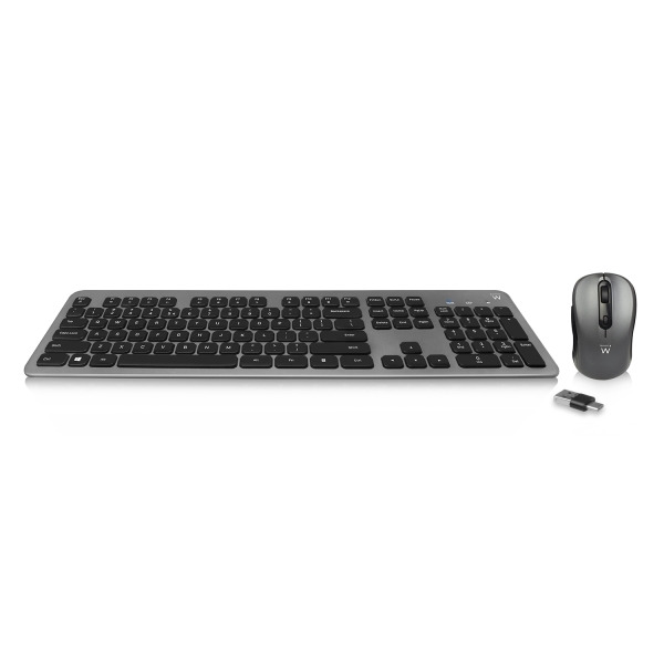 Ewent Pack Teclado + Raton Inalambrico - Receptor USB-A 2.4Hz - 1600dpi - Disposicion Inglesa QWERTY US - Incluye Pilas AA/AAA -