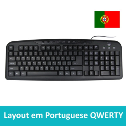 Ewent Teclado con Cable USB - Disposicion Portuguesa QWERTY PT - Plastico ABS - Teclas Silenciosas - Cable de 1.2m - Color Negro