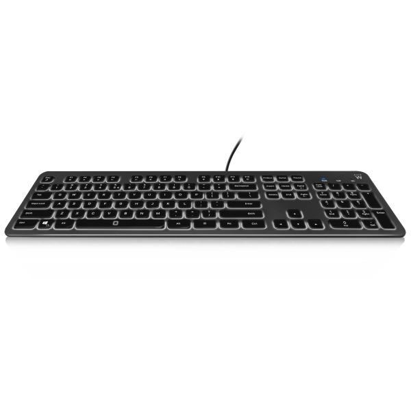 Ewent Teclado con Cable USB - Disposicion Portuguesa QWERTY PT - Retroiluminacion - Teclas de Bajo Perfil y Silenciosas - Cable