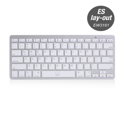 Ewent Teclado Inalambrico - 2x Baterias AAA - Disposicion QWERTY ES - Ultradelgado - Bluetooth - Color Plata/Blanco