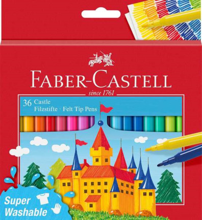 Faber-Castell Castle Pack de 36 Rotuladores - Tinta con Base de Agua Lavable - Colores Surtidos