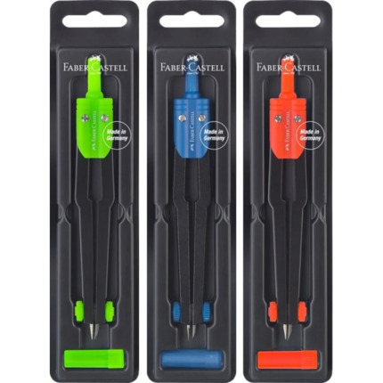 Faber-Castell Compas Escolar - Circunferencias de hasta Ã 360mm - Incluye Bote de Minas - Colores Surtidos