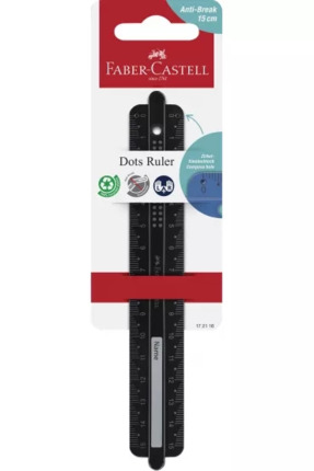 Faber-Castell Dots Regla Recta 15cm - Panel para Nombre - Escalas para Zurdos y Diestros - Color Negro
