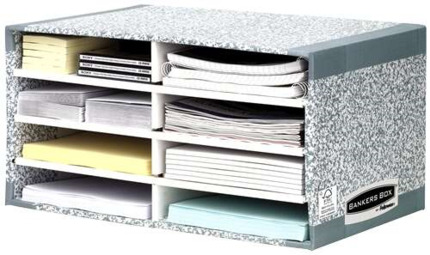 Fellowes Bankers Box Clasificador de Sobremesa - Montaje Automatico Fastfold - Carton Reciclado Certificacion FSC - Color Gris