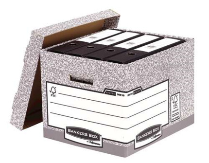 Fellowes Bankers Box Contenedor de Archivos - Montaje Automatico Fastfold - Carton Reciclado Certificacion FSC - Color Gris