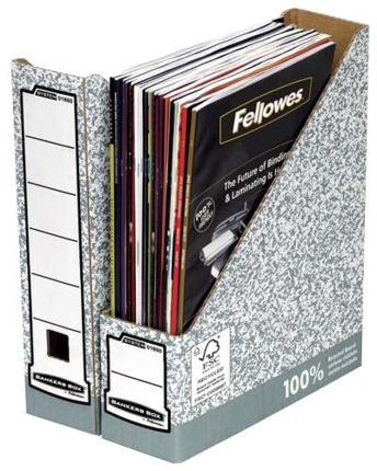 Fellowes Bankers Box Revistero A4 80mm - Montaje Manual - Carton Reciclado Certificacion FSC - Color Gris