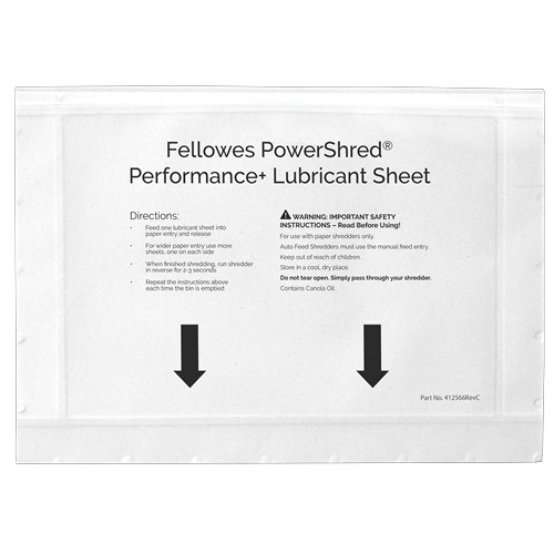 Fellowes Pack de 10 Unidades Hojas Lubricantes para Destructoras - Mejora Rendimiento y Evita Atascos - Aceite Vegetal - Compati