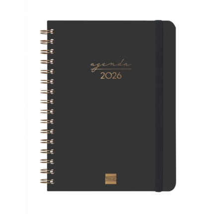 Finocam Alma Agenda - Anual 2026 - con Espiral - Formato E10 - 172x19x220mm - Semana Vista Horizontal - Color Negro