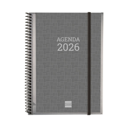 Finocam Basics Agenda - Anual 2026 - con Espiral - Personalizable - Formato E10 - 162x14x212mm - Semana Vista Horizontal - Color Gris