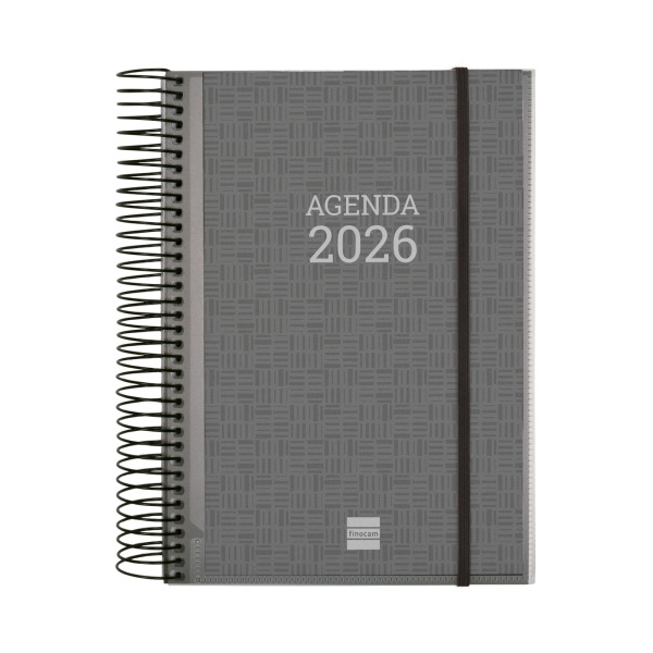 Finocam Basics Agenda - Anual 2026 - con Espiral - Personalizable - Formato E10 - 175x29x212mm - 1 Dia por Pagina - Color Gris