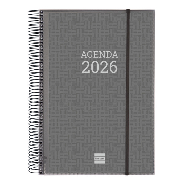 Finocam Basics Agenda - Anual 2026 - con Espiral - Personalizable - Formato E40 - 230x29x297mm - 1 Dia por Pagina - Color Gris