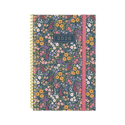 Finocam Design Collection Agenda de Espiral - Anual 2026 - Tapa Ligera - Formato E5 - 124x14x181mm - Semana Vista Horizontal - Tematica de Flores
