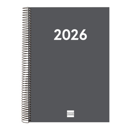Finocam Espiral Recambio Anual 2026 para Agendas Duo - Anual 2026 - Formato E40 - 230x29x297mm - 1 Dia por Pagina - Color Gris Oscuro