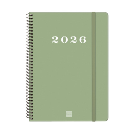 Finocam My Agenda de Espiral - Anual 2026 - Tapa Dura Antirayaduras - Formato E10 - 171x9x212mm - Semana Vista Horizontal - Color Verde