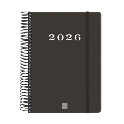 Finocam My Agenda de Espiral - Anual 2026 - Tapa Dura Antirayaduras - Formato E10 - 185x20x212mm - 1 Dia por Pagina - Color Negro