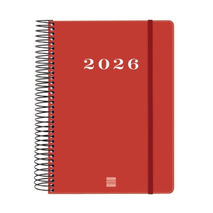 Finocam My Agenda de Espiral - Anual 2026 - Tapa Dura Antirayaduras - Formato E10 - 185x20x212mm - 1 Dia por Pagina - Color Rojo