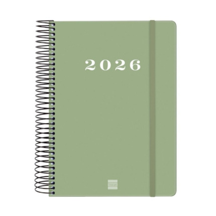 Finocam My Agenda de Espiral - Anual 2026 - Tapa Dura Antirayaduras - Formato E10 - 185x20x212mm - 1 Dia por Pagina - Color Verde