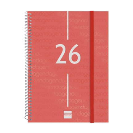 Finocam Year Agenda de Espiral - Anual 2026 - Tapa Ligera - Formato E10 - 162x14x212mm - Semana Vista Horizontal - Color Rojo