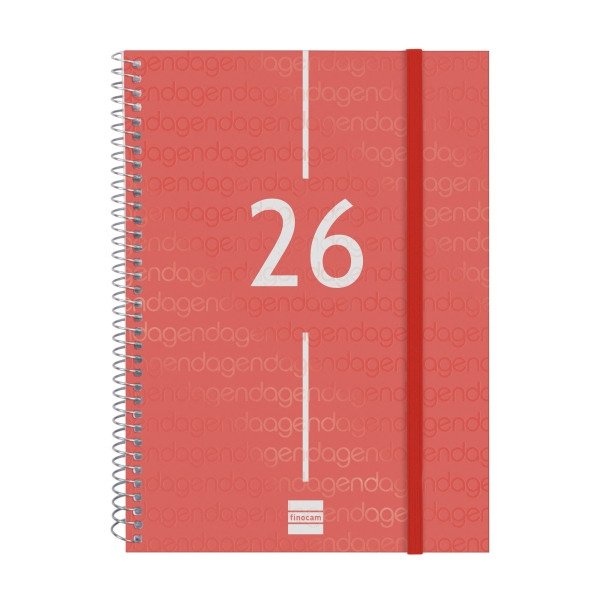 Finocam Year Agenda de Espiral - Anual 2026 - Tapa Ligera - Formato E10 - 162x14x212mm - Semana Vista Horizontal - Color Rojo