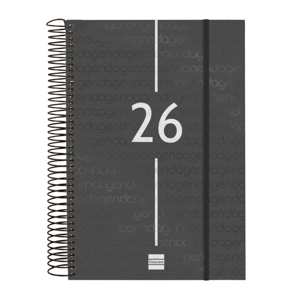 Finocam Year Agenda de Espiral - Anual 2026 - Tapa Ligera - Formato E11 - 175x29x242mm - 1 Dia por Pagina - Color Negro