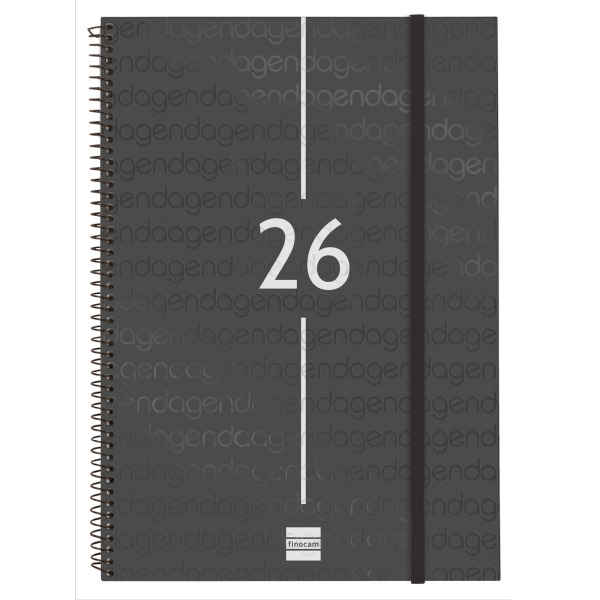 Finocam Year Agenda de Espiral - Anual 2026 - Tapa Ligera - Formato E40 - 217x14x297mm - Semana Vista en Vertical - Color Negro