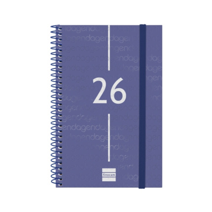 Finocam Year Agenda de Espiral - Anual 2026 - Tapa Ligera - Formato E5 - 125x14x181mm - Semana Vista Horizontal - Color Azul