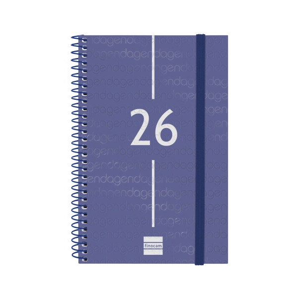 Finocam Year Agenda de Espiral - Anual 2026 - Tapa Ligera - Formato E5 - 125x14x181mm - Semana Vista Horizontal - Color Azul
