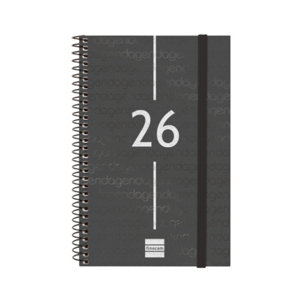 Finocam Year Agenda de Espiral - Anual 2026 - Tapa Ligera - Formato E5 - 125x14x181mm - Semana Vista Horizontal - Color Negro