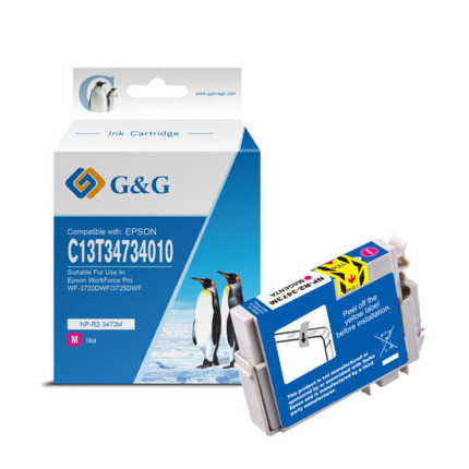 Compatible G&G Epson T3473/T3463 (34XL) Magenta Cartucho de Tinta Pigmentada Generico - Reemplaza C13T34734010/C13T34634010