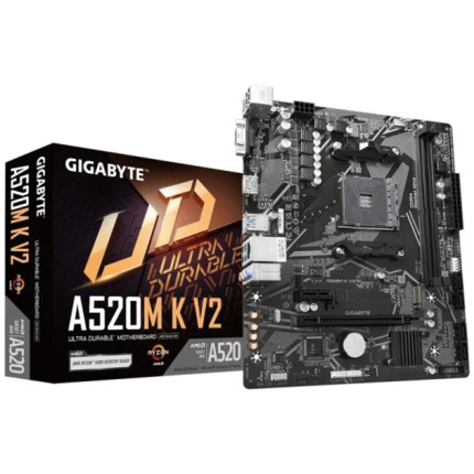 Gigabyte A520M K V2 Placa Base AMD A520 AM4 2x DDR4 - HDMI, M.2, PCIe, 4x Sata III, USB, RJ-45, VGA, Micro-ATX