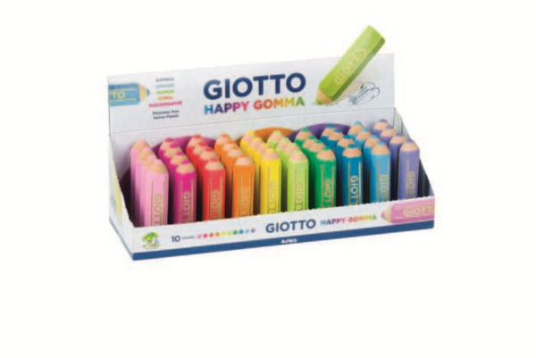 Giotto Happy Gomma Goma de Borrar - Forma de Lapiz - Para Borrar Grafito - Colores Fluo Surtidos