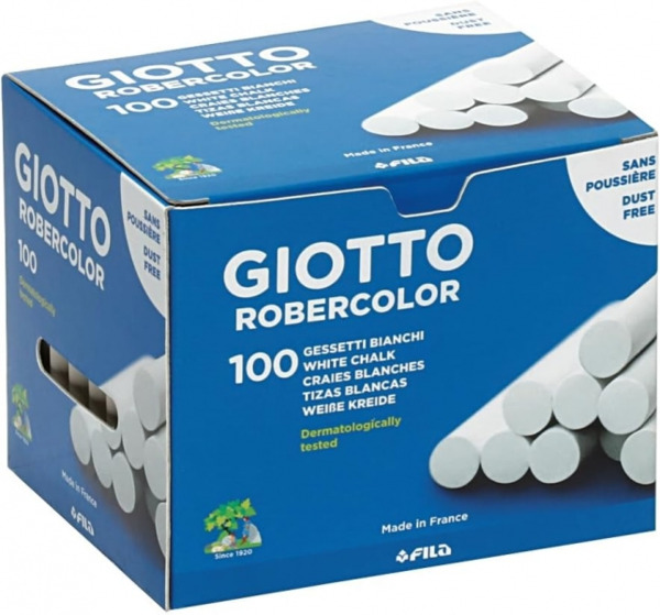 Giotto Robercolor Pack de 100 Tizas Redondas - Testadas Dermatologicamente - Compactas y Duraderas - Color Blanco