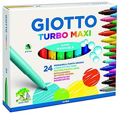 Giotto Turbo Maxi Pack de 24 Rotuladores - Punta Gruesa 5mm - Tinta al Agua - Lavable - Colores Surtidos