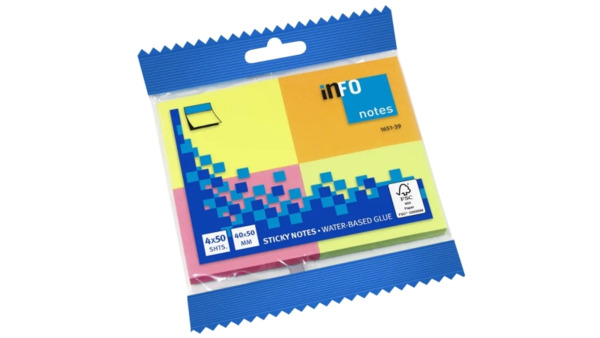 Global Notes inFO Brillant Pack de 4 Blocs de 50 Notas Adhesivas 50 x 40mm - Certificacion FSCâ⢠- Colores Amarillo, Naranj