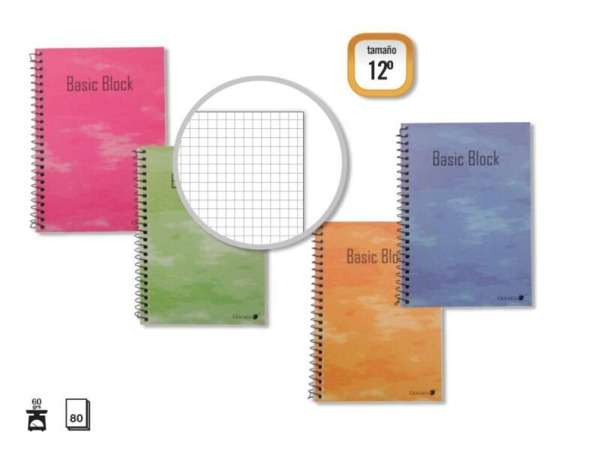 Golden Cuaderno Espiral 12º Natural (85x125mm) 80 Hojas 60gr Cuadricula - Margen Remarcado - Tapa Normal Plastificada - Colores