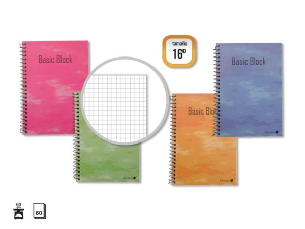 Golden Cuaderno Espiral 16º Natural (102x71mm) 80 Hojas 60gr Cuadricula - Tapa Plastificada - Margen Remarcado - Colores Surtid