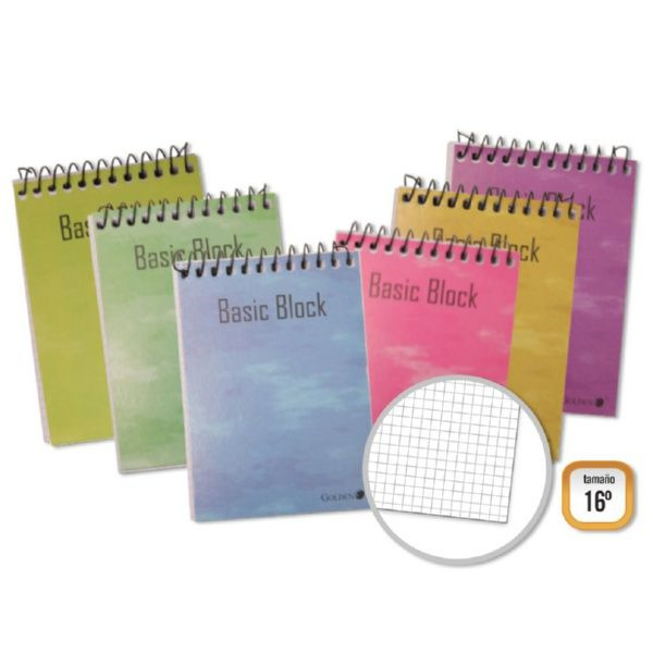 Golden Cuaderno Espiral Superior 16º Apaisado (102x71mm) 80 Hojas 60gr Cuadricula - Tapa Plastificada - Margen Remarcado - Colo