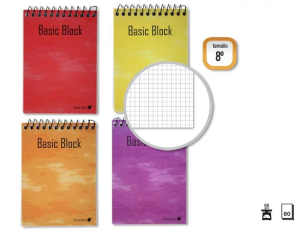 Golden Cuaderno Espiral Superior 8º Apaisado (153x102mm) 80 Hojas 60gr Cuadricula 4x4 - Tapa Plastificada - Margen Remarcado -