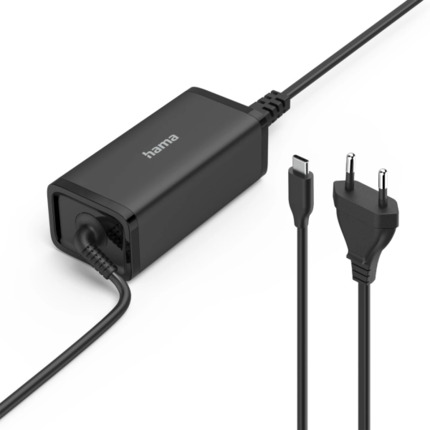 Hama Essential Fuente de Alimentacion Universal para Portatil - Potencia 100W - Voltaje 5-20V - Cable de Entrada 1.2m - Cable de Salida 0.95m - Power Delivery - GaN - Color Negro