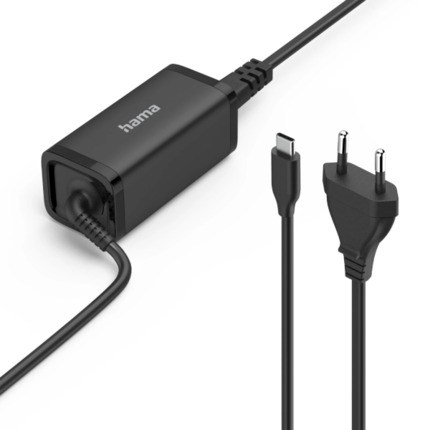 Hama Essential Fuente de Alimentacion Universal para Portatil - Potencia 45W - Voltaje 5-20V - Cable de Entrada 1.2m - Cable de Salida 1.2m - Power Delivery - GaN - Color Negro