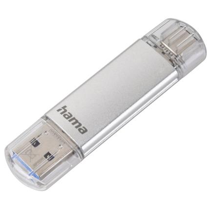 Hama Laeta Memoria Pendrive USB 3.0 con Tapa - 16GB de Capacidad - 40Mb/s de Transferencia - Funcion OTG - USB-C - USB-A - Cuerpo Metalico - Color Plata