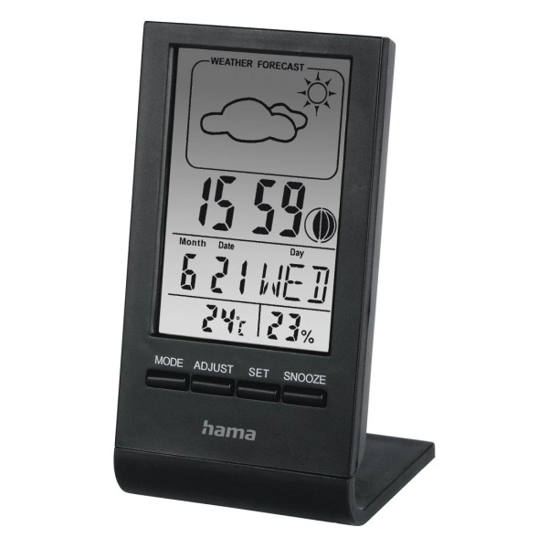 Hama Medidor de Temperatura y Humedad para Interior - Pantalla Digital - Reloj - Prevision Meteorologica - Visualizacion de Fase