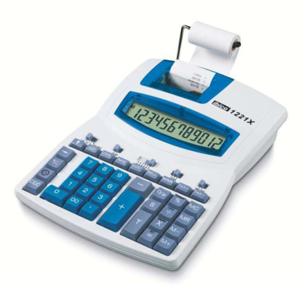 Ibico 1221x Calculadora Semi-Profesional Pantalla LCD 12 Digitos - Impresion a 2 Colores - Velocidad de Impresion 2.4 Lineas por Segundo - Teclado Profesional - Color Blanco/Azul