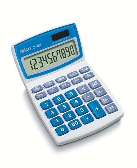 Ibico 210X Calculadora de Sobremesa 10 Digitos - Pantalla LCD Inclinable Ajustable - Teclas Grandes - Color Blanco/Azul