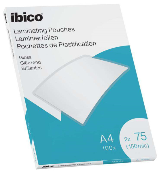 Ibico Caja de 100 Laminas de Plastificar Gloss A4 75 Micras - Acabado Cristalino de Alto Brillo - Plastifica Papel, Fotos, Tarje