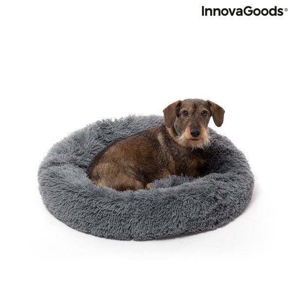 Innovagoods Bepess Cama Antiestres Redonda para Mascotas - Diametro 60cm - Borde Elevado - Antideslizante - Color Gris
